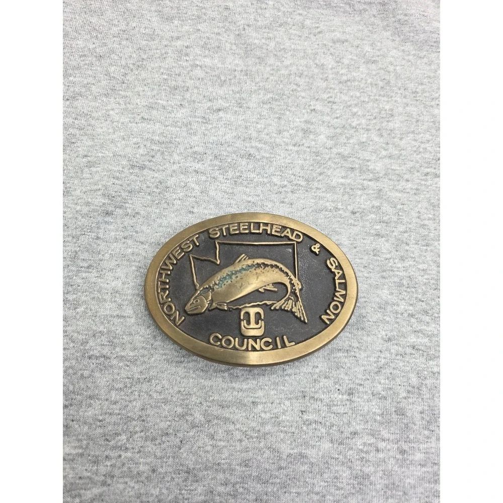 Solid Brass Northwest Steelhead and Salmon Council Belt Buckle Fishing Trout